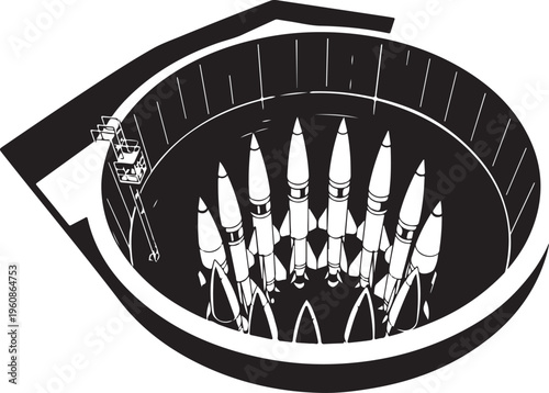 Rocket, missiles, space, vector icons, black and white, launch, aerospace, technology