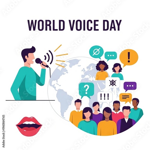 World Voice Day illustration with diverse people and global communication