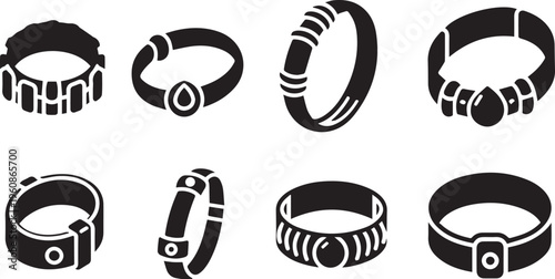 Bracelet and Wristband Vector Icons Set: Fashion Jewelry and Leather Cuffs