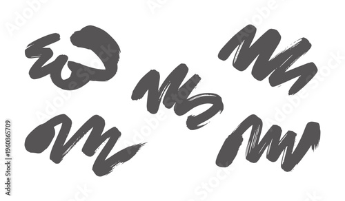 Black ink brush strokes resembling whisks in various styles and directions