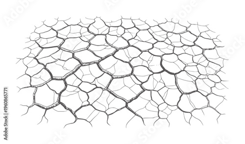 Monochrome abstract polygonal cracked texture pattern with thick black outlines