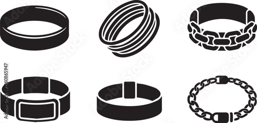 Bracelet and Wristband Silhouette Icon Set: Chain, Bangle, and Fashion Jewelry Accessories
