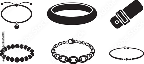 Minimalist Bracelet and Bangle Jewelry Icon Set