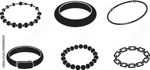 Jewelry Bracelet and Bangle Icon Set Vector Silhouette