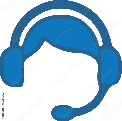 Blue headset icon with a microphone on a white background for customer service concepts
