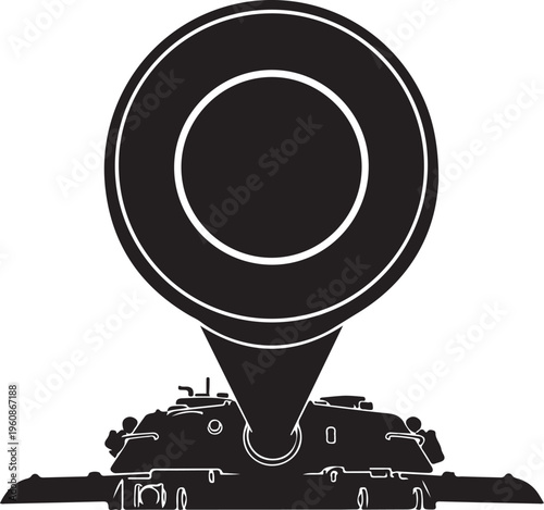 Black vector magnifying glass, pin, locator icon, on typewriter, white background