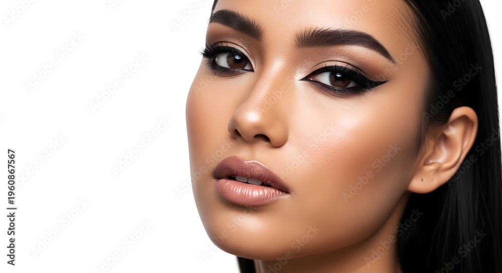 Fototapeta premium Beautiful Woman with Professional Makeup on White Background