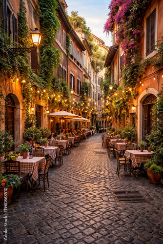 Cozy Street in Trastevere, Rome, Romantic European District Along the Tiber