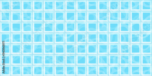 Blue pool tile 3d mosaic pattern with water reflection and square grid