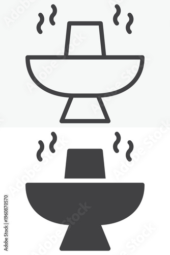 Hot pot meal icon in line and solid style. Outline and solid vector icon with editable stroke. Asian cuisine sign symbol, hot pot icon.