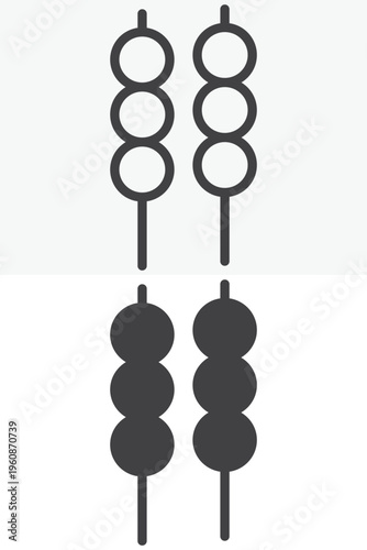 Dango skewer icon in line and solid style. Outline and solid vector icon with editable stroke. Japanese dessert sign symbol, dango icon.