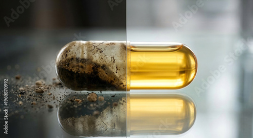 Capsule showing a stark contrast between dirty impurities and pure liquid