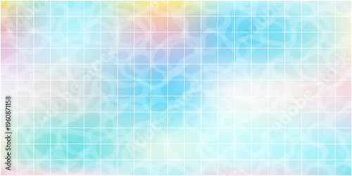 Blue pool tile mosaic pattern with water reflection and pastel gradient background