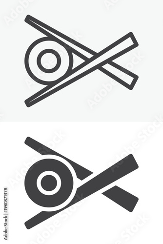 Sushi rolls with chopsticks icon in line and solid style. Outline and solid vector icon with editable stroke. Japanese food sign symbol, sushi icon.