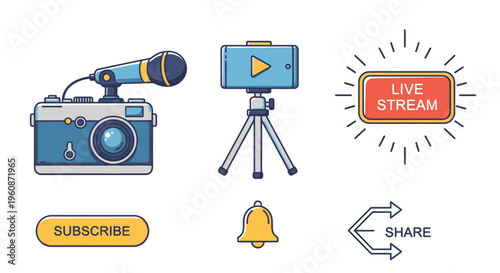 Camera on a tripod with microphone.