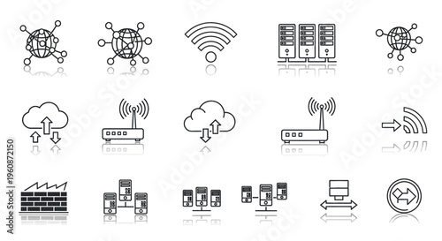 Black and white internet technology icons.