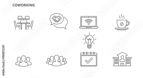 Coworking space icons and symbols.