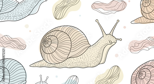 Colorful illustration of a snail moving.