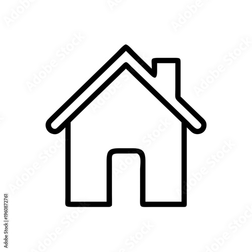 A simple black line art illustration of a house with a chimney and doorway on a white background