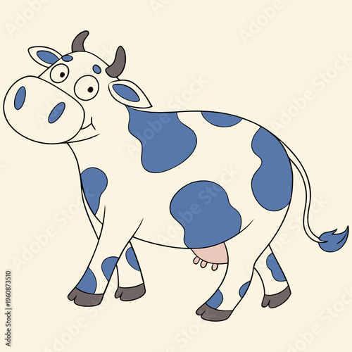 A funny cartoon cow with a flower in its mouth is a cute domestic livestock vector illustration featuring a dairy calf isolated on a white background for farm and agriculture design.
