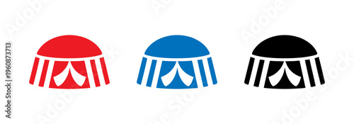 Circus tents with different color patterns and striped designs