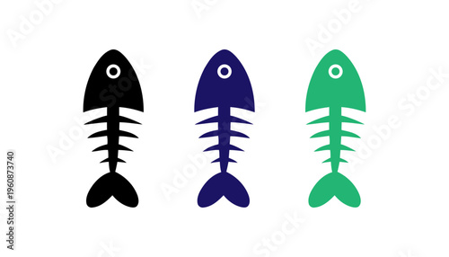 Fish icons in different colors standing upright