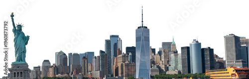 City skyline of New York with different famous destinations isolated on transparent PNG