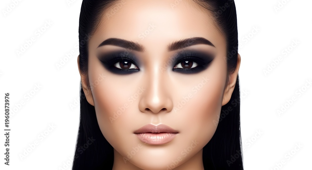 Fototapeta premium Glamorous Asian Woman with Dramatic Black Smokey Eye Makeup