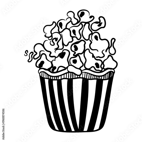 Hand drawn vector illustration of popcorn, black line