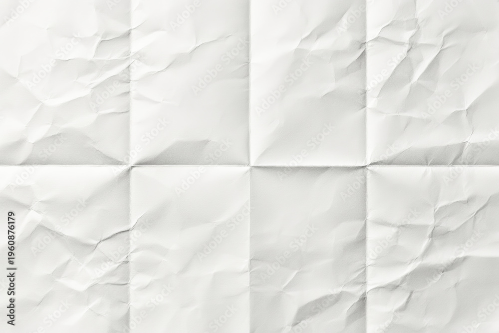 Obraz premium Abstract white crumpled paper texture featuring distinct grid crease lines perfect for minimalist graphic design projects