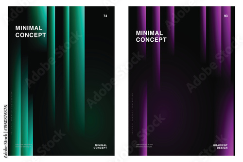 Futuristic poster design templates reveal teal and purple neon light streaks fading over black backgrounds. Modern design for poster, cover, and branding.