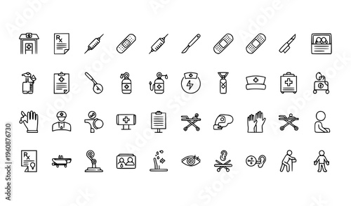 Minimal hospital and healthcare line icons editable stroke outline medical symbols pixel perfect vector set