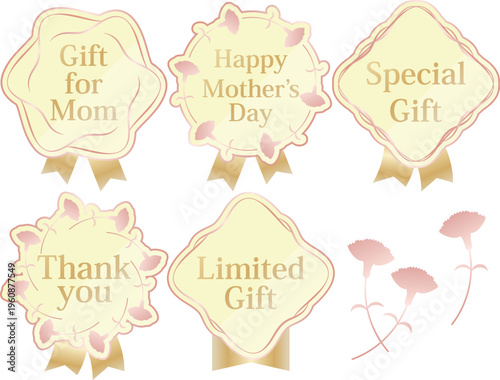 高級感のある母の日ギフト販促エンブレム　クリーム＆ピンクゴールド