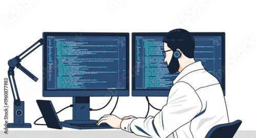 A doctor and a woman in a professional office are watching and holding a digital tablet while looking at an x-ray screen on a computer monitor using modern internet technology