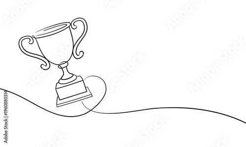 Winner Trophy line art drawing. Minimal Success Concept. Victory Cup outline. Vector Illustration