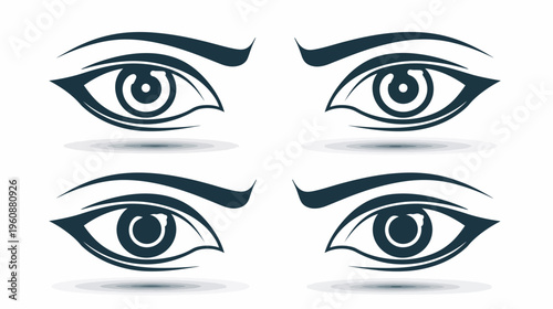 Four stylized eye designs in teal on a white background, each with upper and lower lash lines