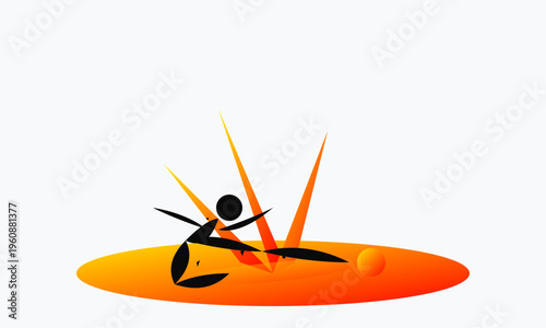 A minimalist graphic depicting a stylized figure performing a gymnastic floor exercise routine