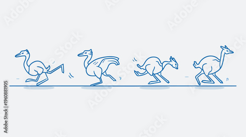Sequence of running animals in blue outline, illustrating motion and speed against white background