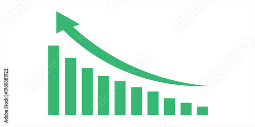 Graph going down and up sign with green arrows vector. Bar chart symbol icon with arrow moving up.