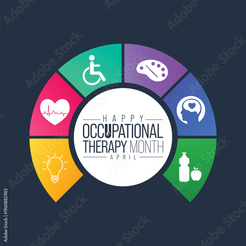 Occupational Therapy month is observed every year in April, It is the use of assessment and intervention to develop, recover, or maintain the meaningful activities. Vector illustration