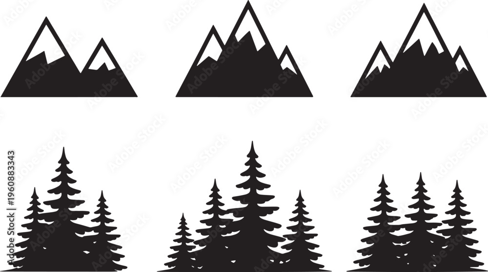 Obraz premium Mountain and Pine Tree Silhouettes for Nature and Landscape Designs