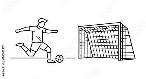 Man Kicking Soccer Ball into Goal.