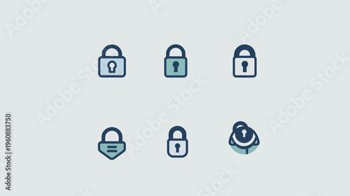 Stylized depictions of locks in various designs, featuring keyholes, and a minimalist aesthetic