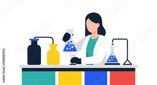 Woman in lab coat working.