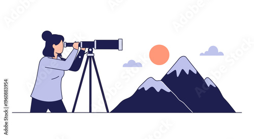 Woman Looking Through a Telescope.