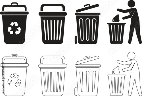 Trash cans and recycling bins illustrations