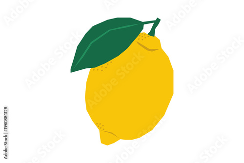 Bright yellow lemon icon in flat paper cut style in minimalistic geometric style. Simple illustration of citrus fruit for stickers, children's cards and decor, for lemonade and healthy lifestyle desig