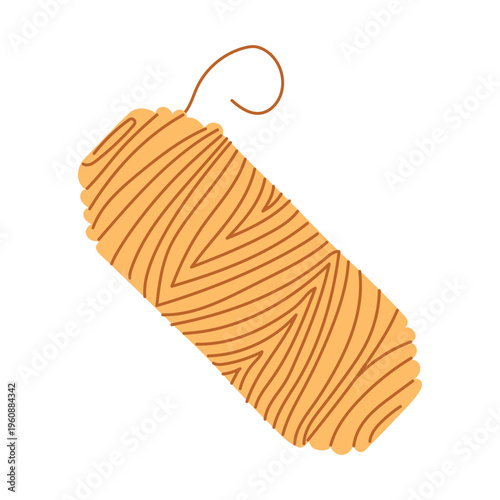 Orange spool of thread for sewing, needlework and clothing design element. Illustration of craft supplies, textile and materials for needlework. Illustration of needlework accessory isolated on white
