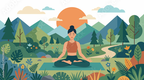 Woman Meditating in Lotus Pose Achieving Inner Peace and Serenity.