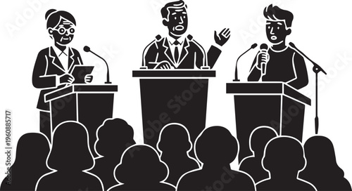 Political Debate and Public Speaking Silhouette Vector Illustration